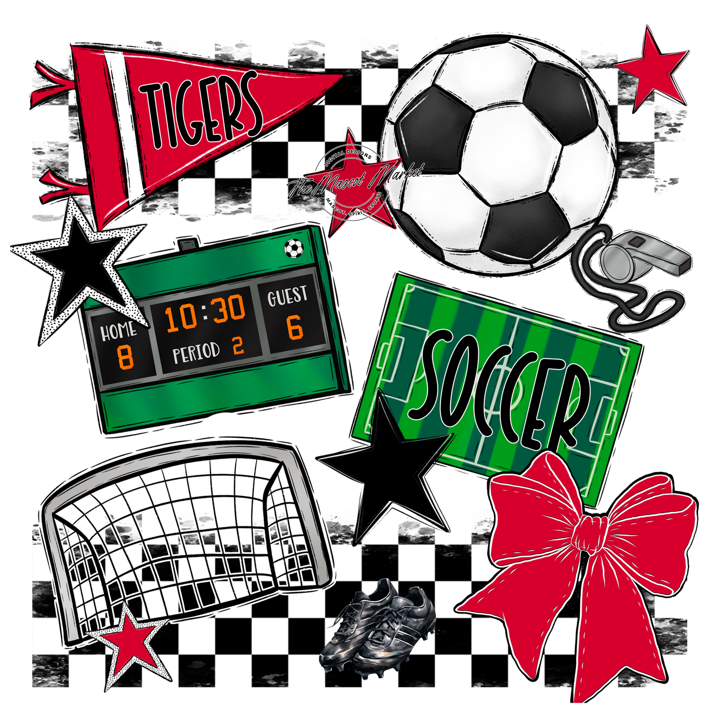 Tigers Checkers Soccer Spirit Design-Red