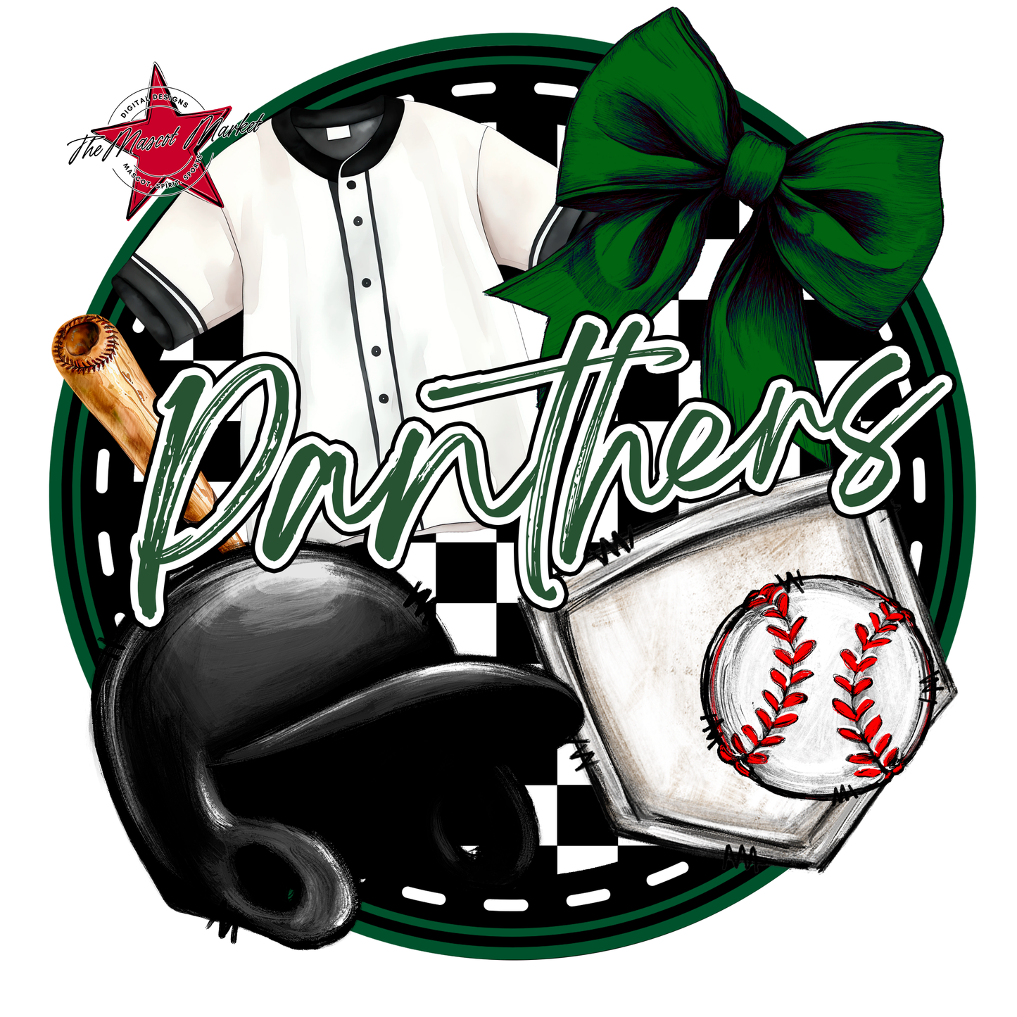 Panthers Circle Baseball Design-Green