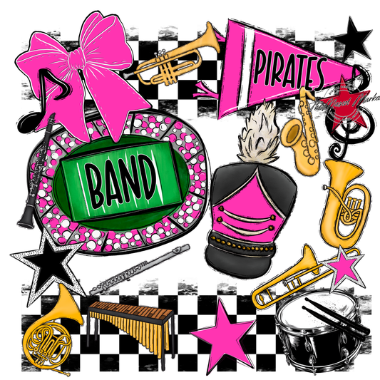 Pirates Checkers Band Spirit Design-Pink