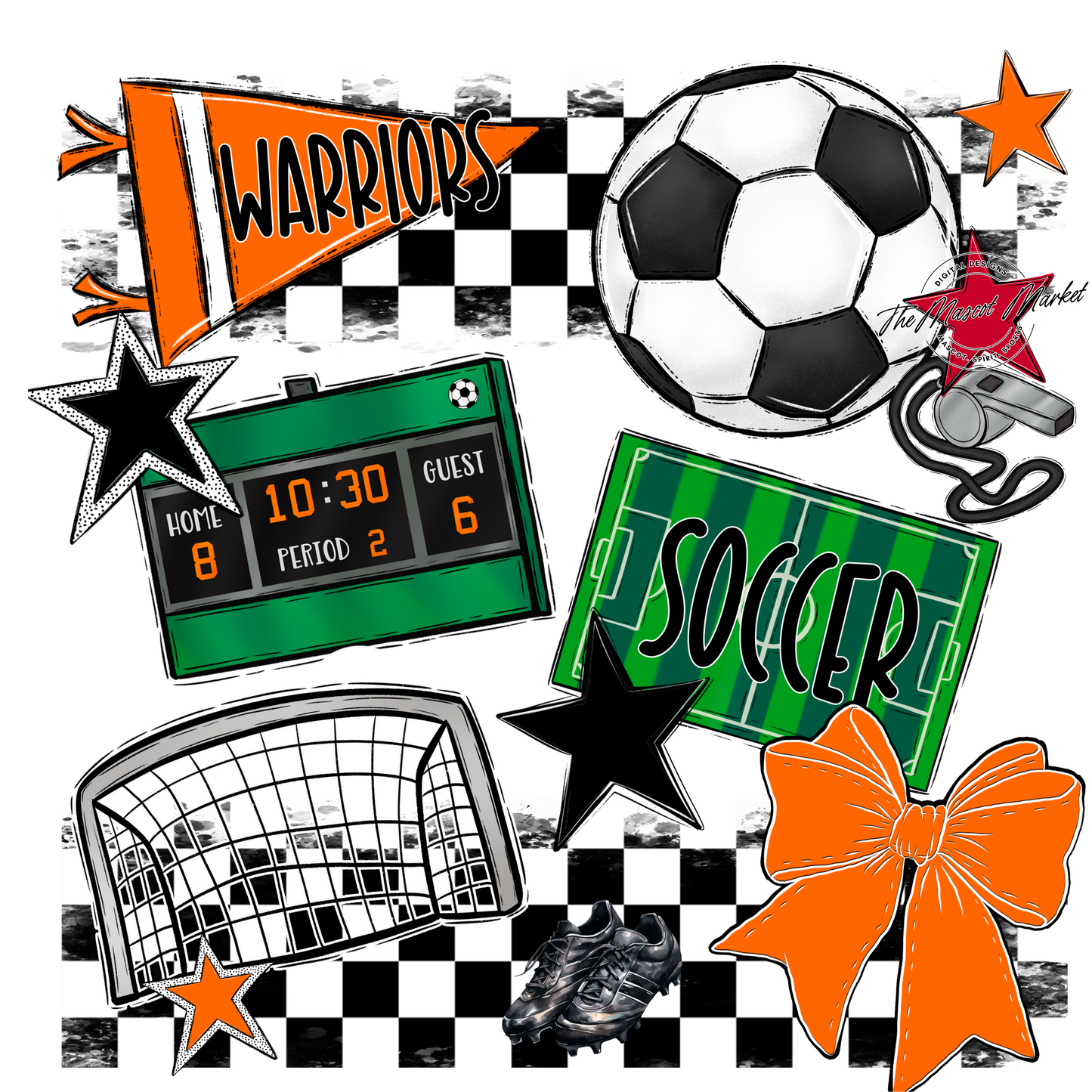 Warriors Checkers Soccer Spirit Design-Orange