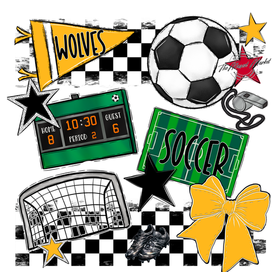 Wolves Checkers Soccer Spirit Design-Yellow