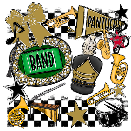 Panthers Checkers Band Spirit Design-Gold
