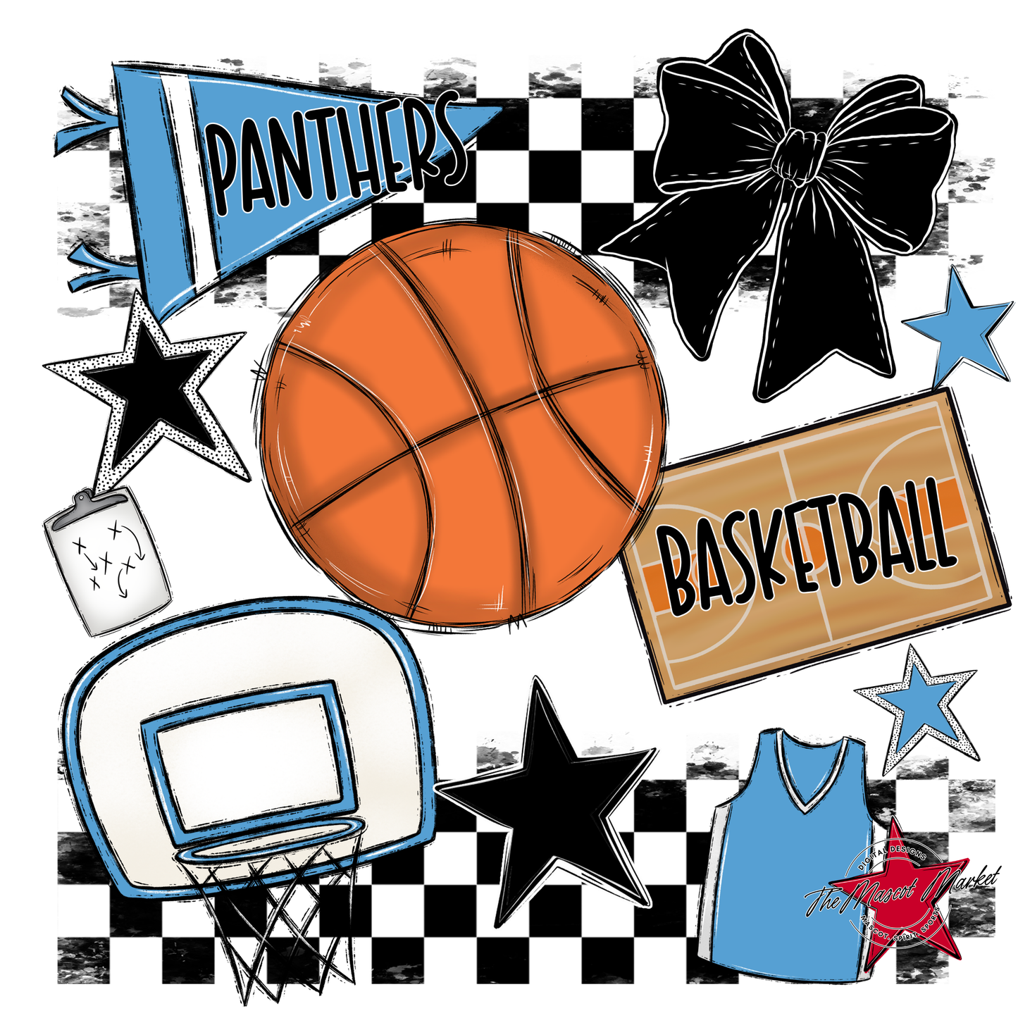 Panthers Checkers Basketball Spirit Design-Carolina Blue
