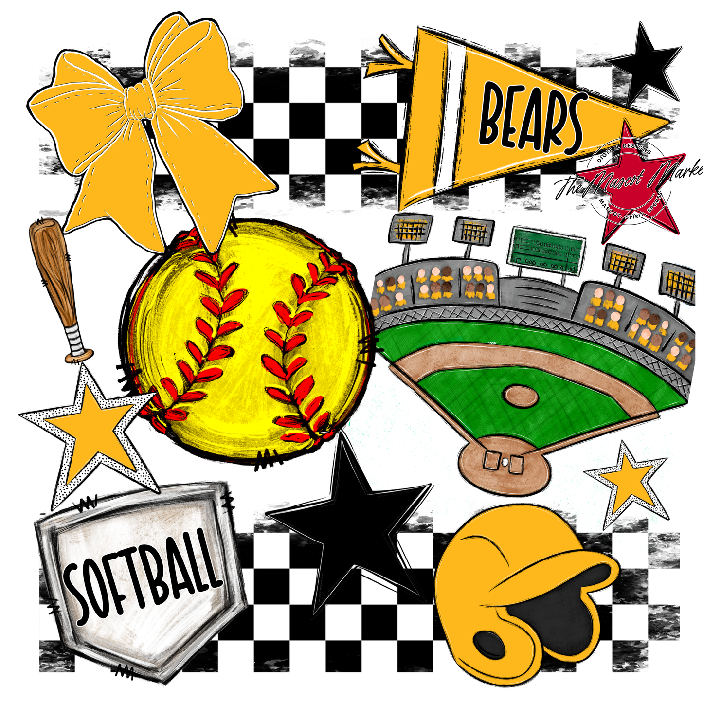 Bears Softball Checkers Design-Yellow
