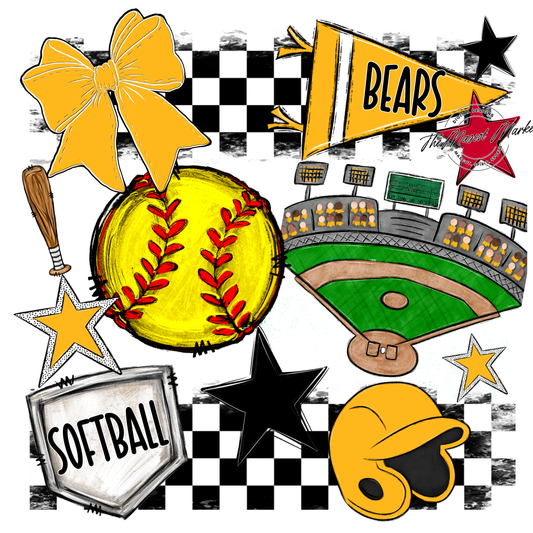 Bears Softball Checkers Design-Yellow
