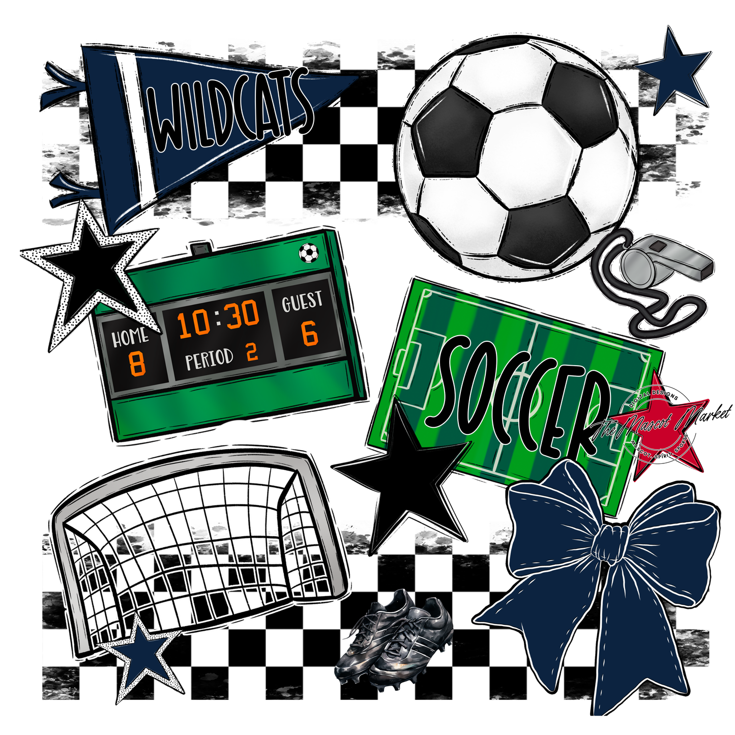 Wildcats Checkers Soccer Spirit Design-Navy
