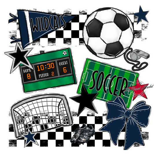 Wildcats Checkers Soccer Spirit Design-Navy