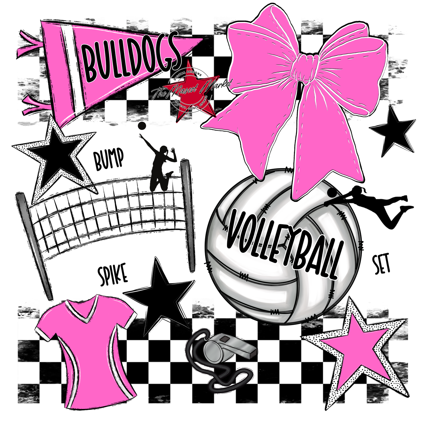 Bulldogs Checkers Volleyball Spirit Design-Baby Pink