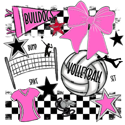Bulldogs Checkers Volleyball Spirit Design-Baby Pink
