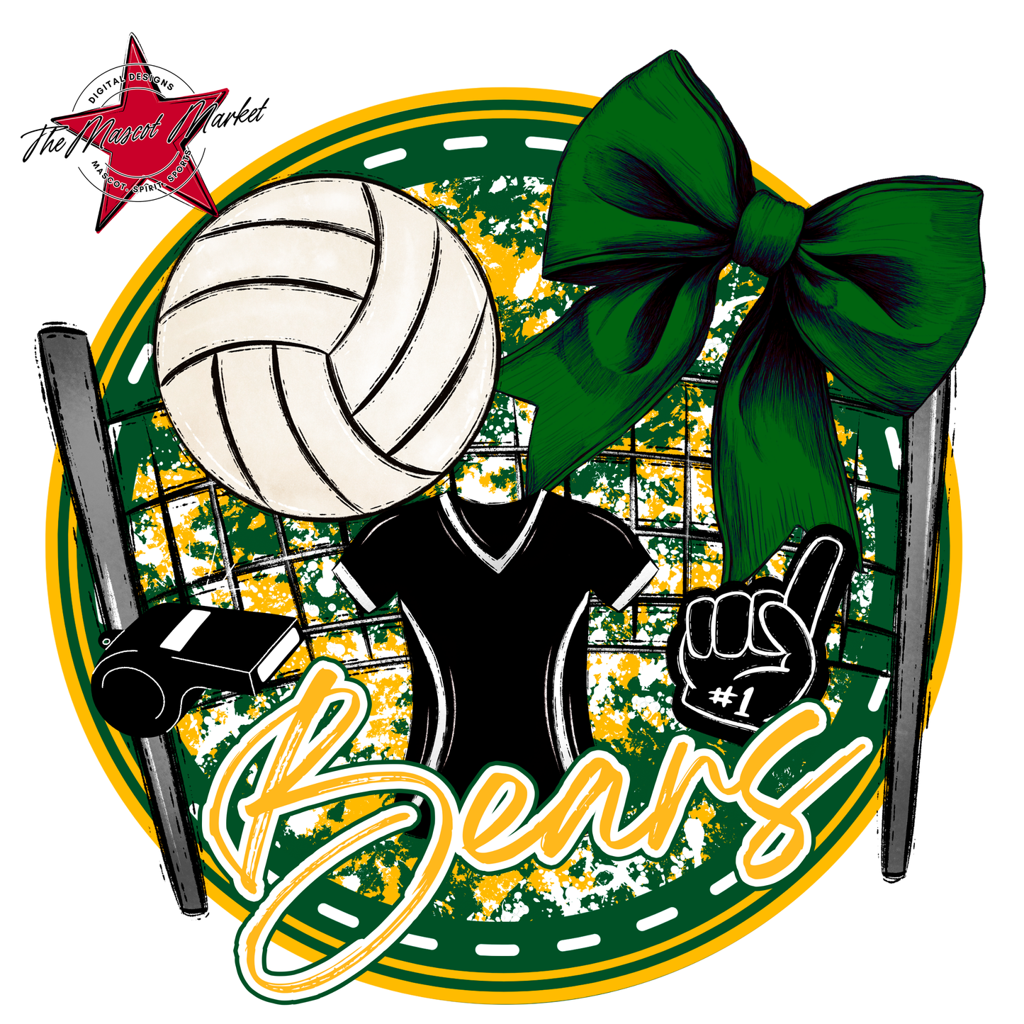 Bears Circle Volleyball Design-Green-Yellow