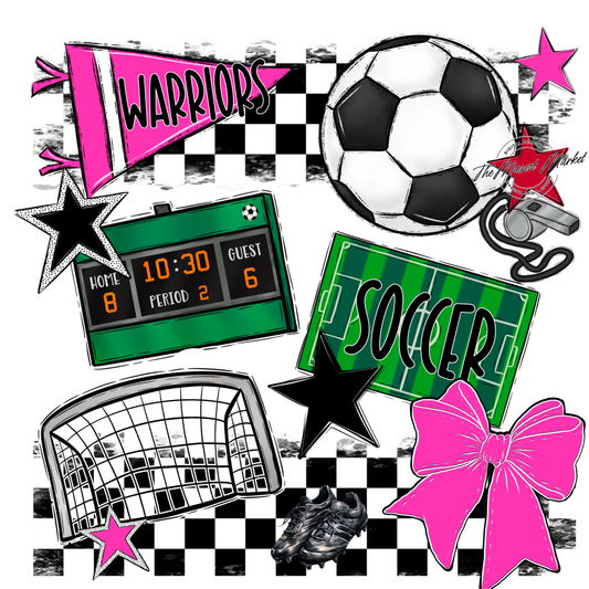 Warriors Checkers Soccer Spirit Design-Pink