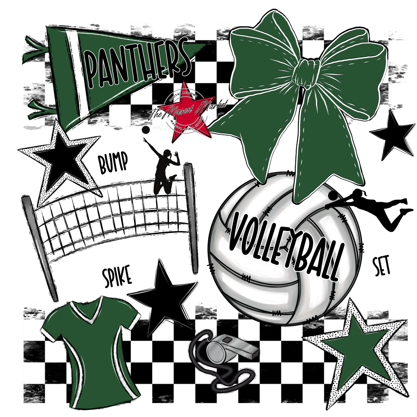 Panthers Checkers Volleyball Spirit Design-Green