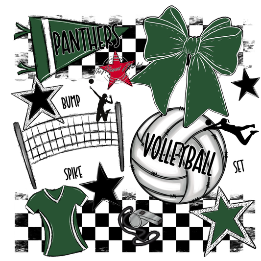 Panthers Checkers Volleyball Spirit Design-Green