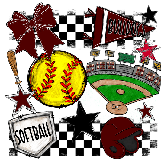 Bulldogs Checkers Softball Spirit Design-Maroon