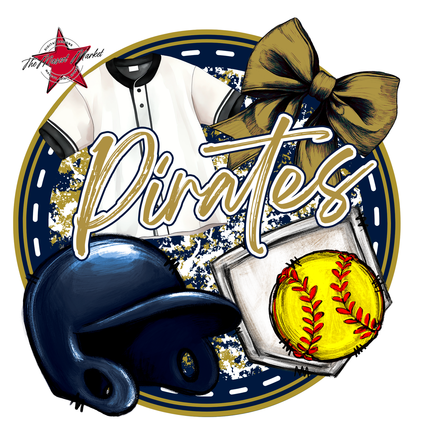 Pirates Circle Softball Design-Navy-Gold