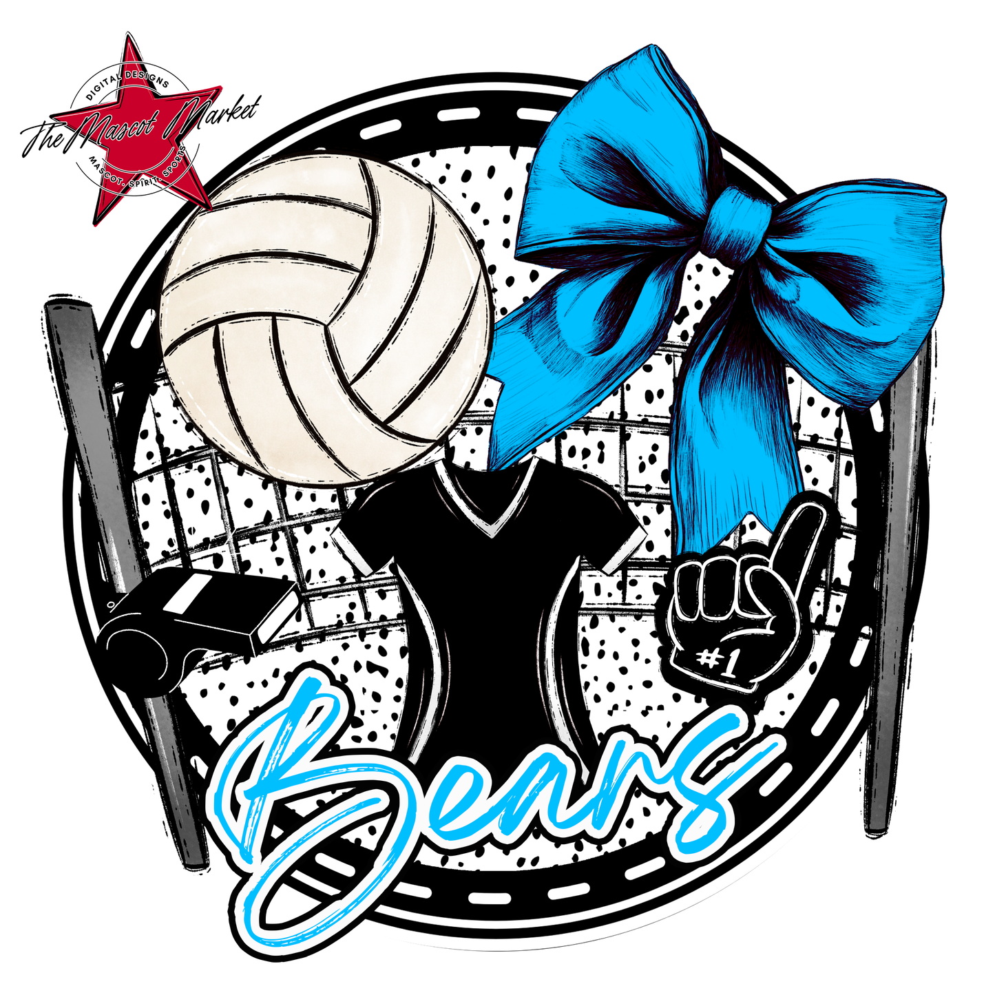 Bears Circle Volleyball Design-Carolina Blue