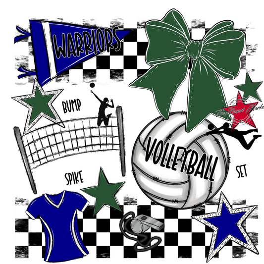 Warriors Checkers Volleyball Spirit Design-Blue-Green