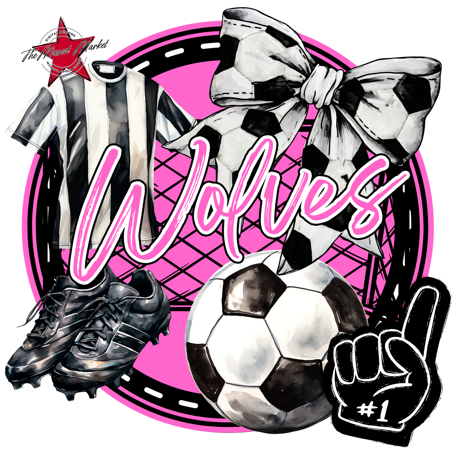 Wolves Circle Soccer Design-Baby Pink