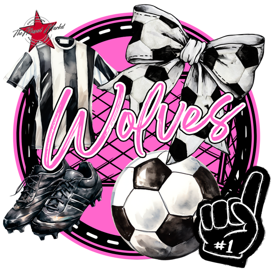 Wolves Circle Soccer Design-Baby Pink