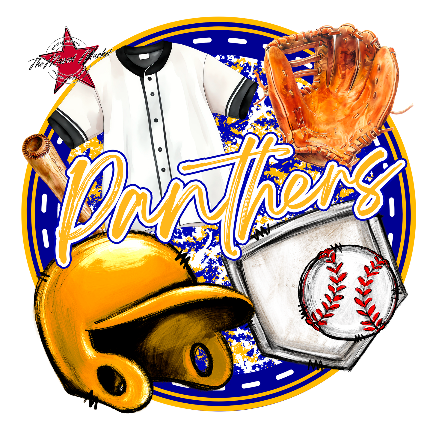 Panthers Circle Baseball Design-Blue-Yellow