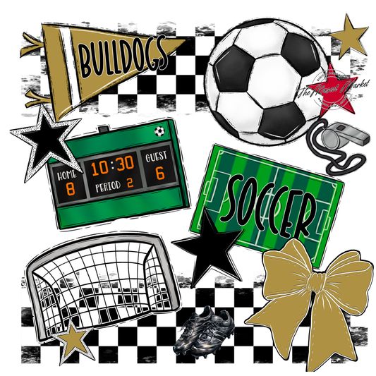 Bulldogs Checkers Soccer Spirit Design-Gold