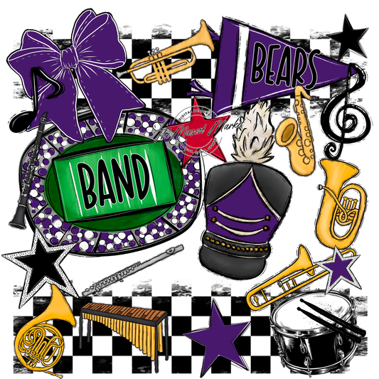 Bears Band Checkers Design-Purple