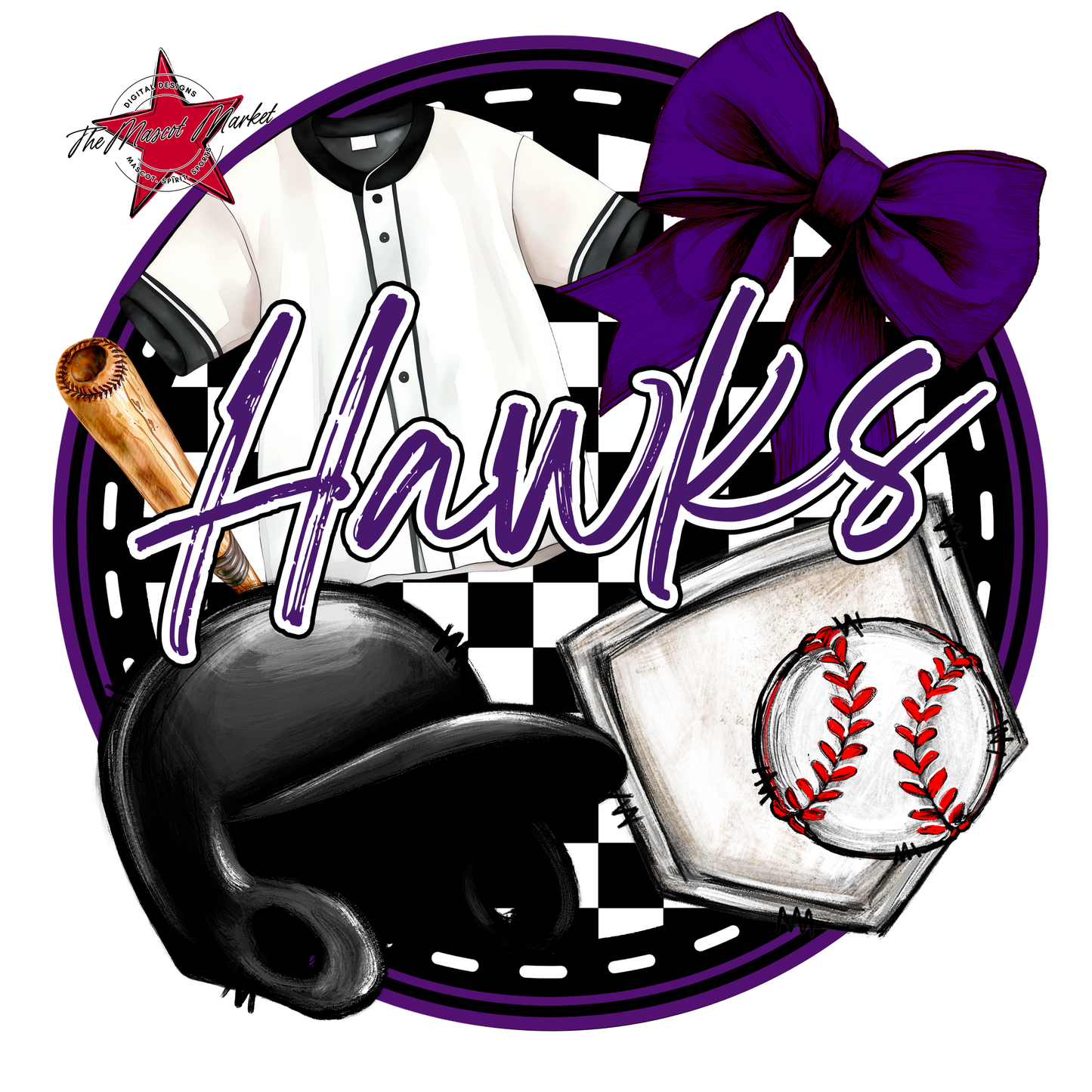 Hawks Circle Baseball Design-Purple