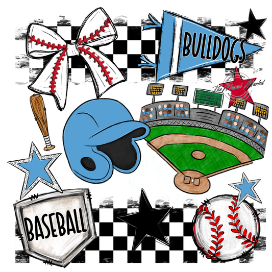 Bulldogs Checkers Baseball Spirit Design-Carolina Blue