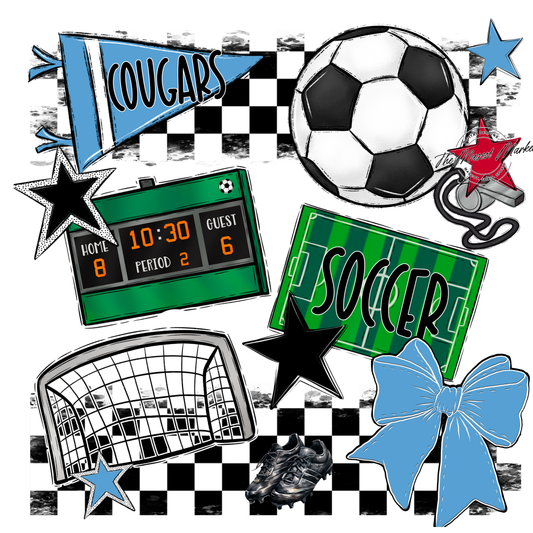 Cougars Checkers Soccer Spirit Design-Carolina Blue