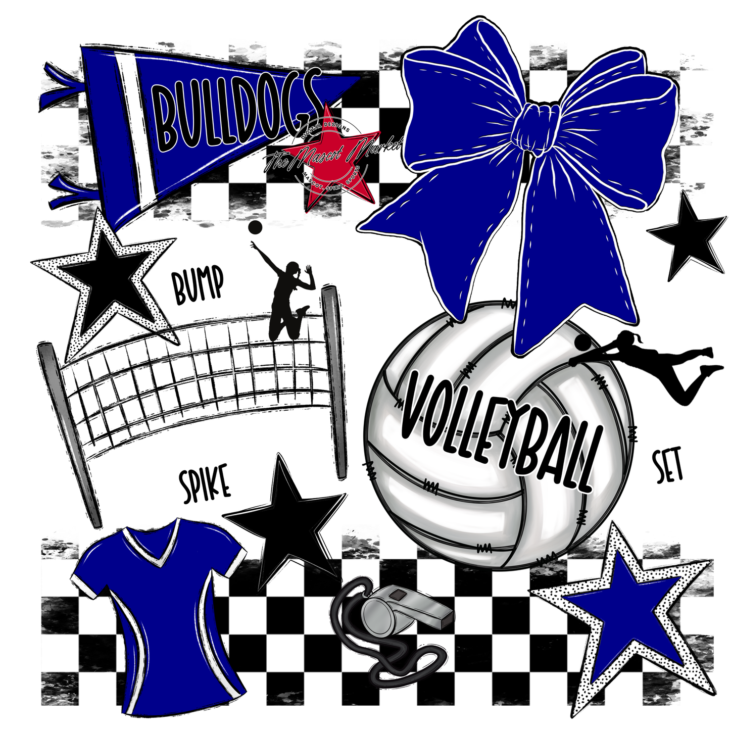 Bulldogs Checkers Volleyball Spirit Design-Blue