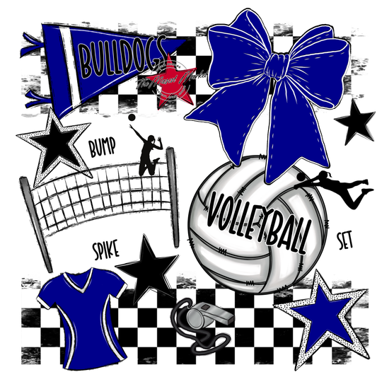 Bulldogs Checkers Volleyball Spirit Design-Blue