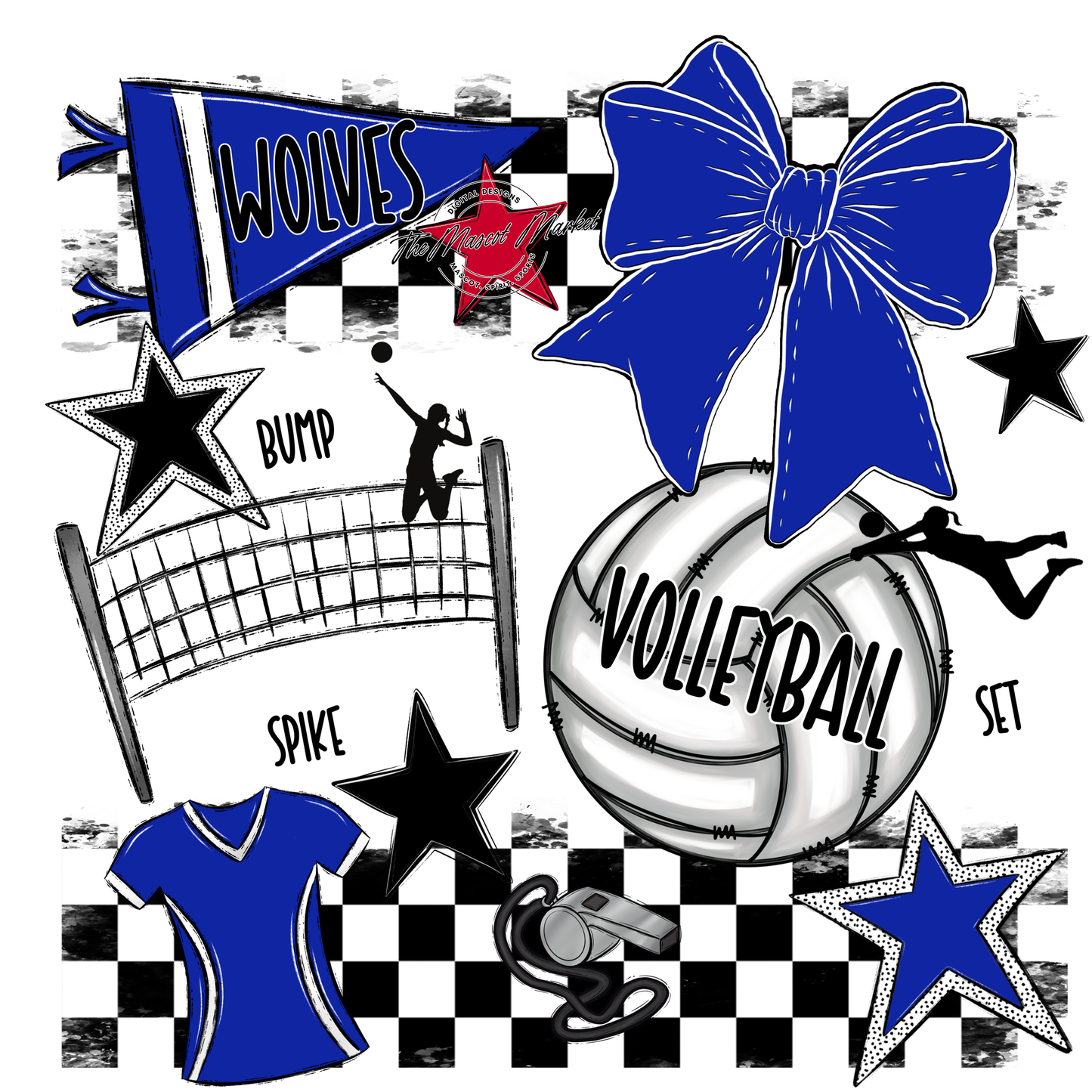 Wolves Checkers Volleyball Spirit Design-Royal Blue