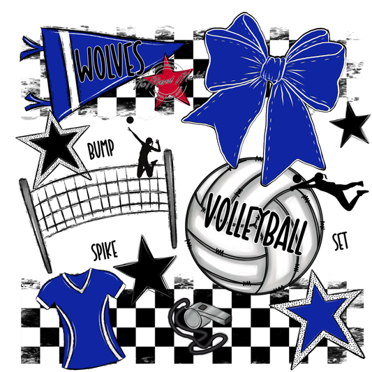 Wolves Checkers Volleyball Spirit Design-Royal Blue