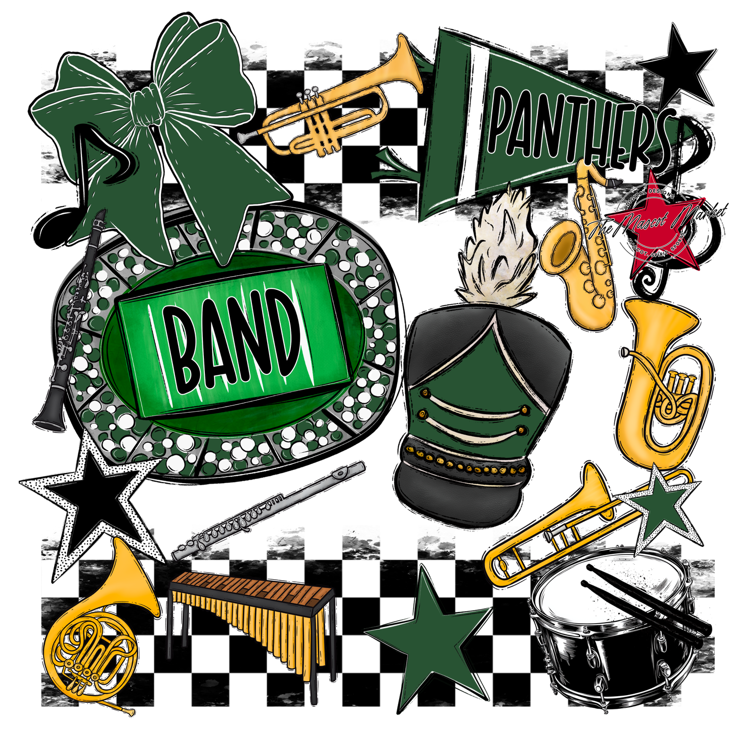 Panthers Checkers Band Spirit Design-Green