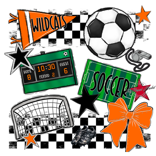 Wildcats Checkers Soccer Spirit Design-Orange