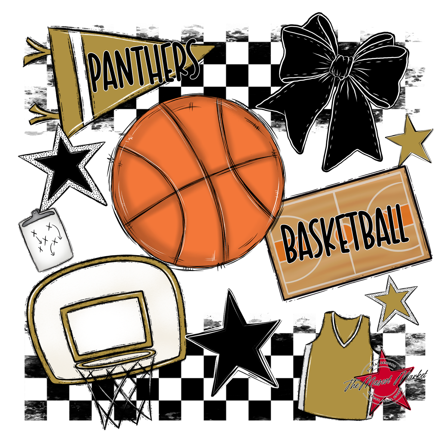 Panthers Checkers Basketball Spirit Design-Gold