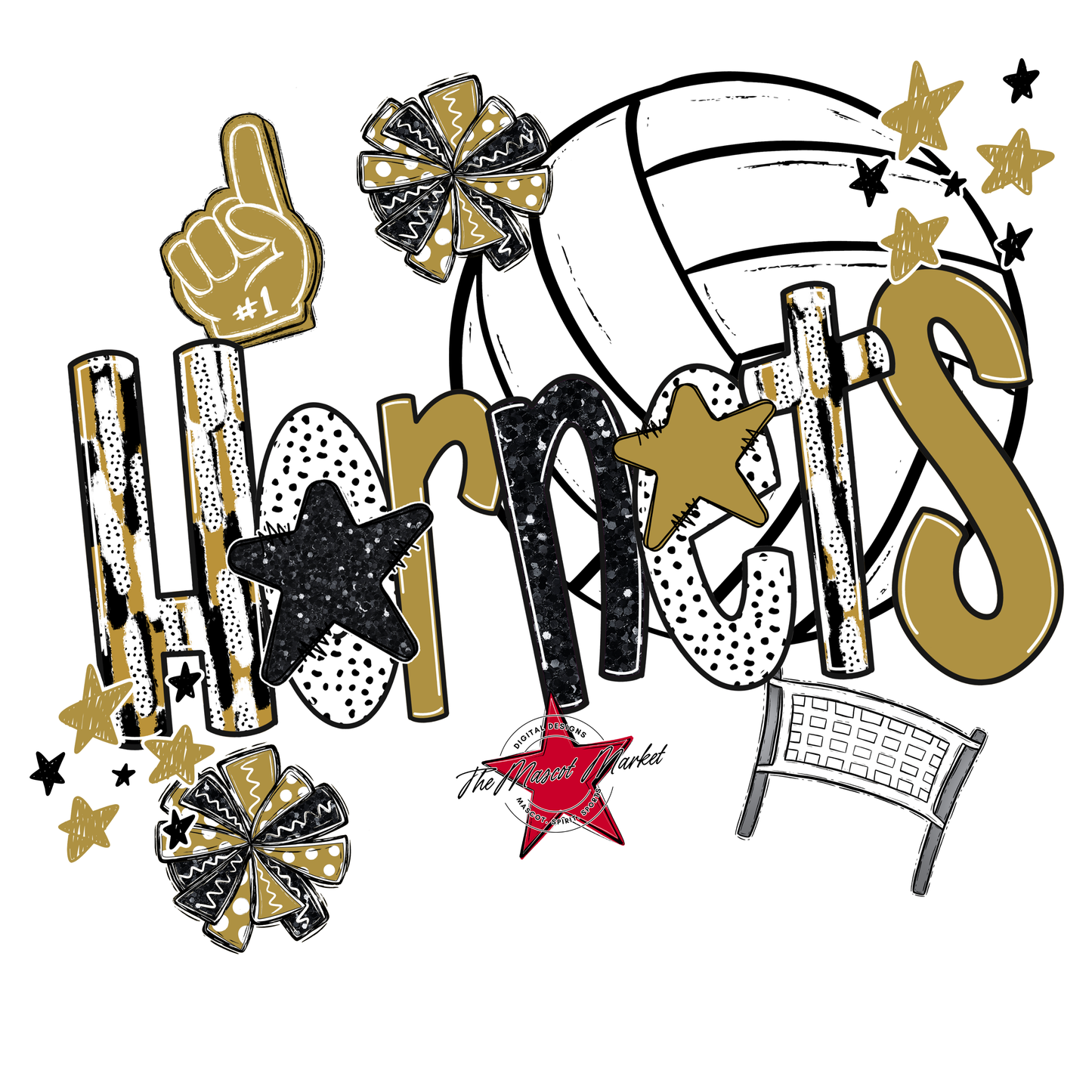 Hornets Volleyball Scrape-Gold
