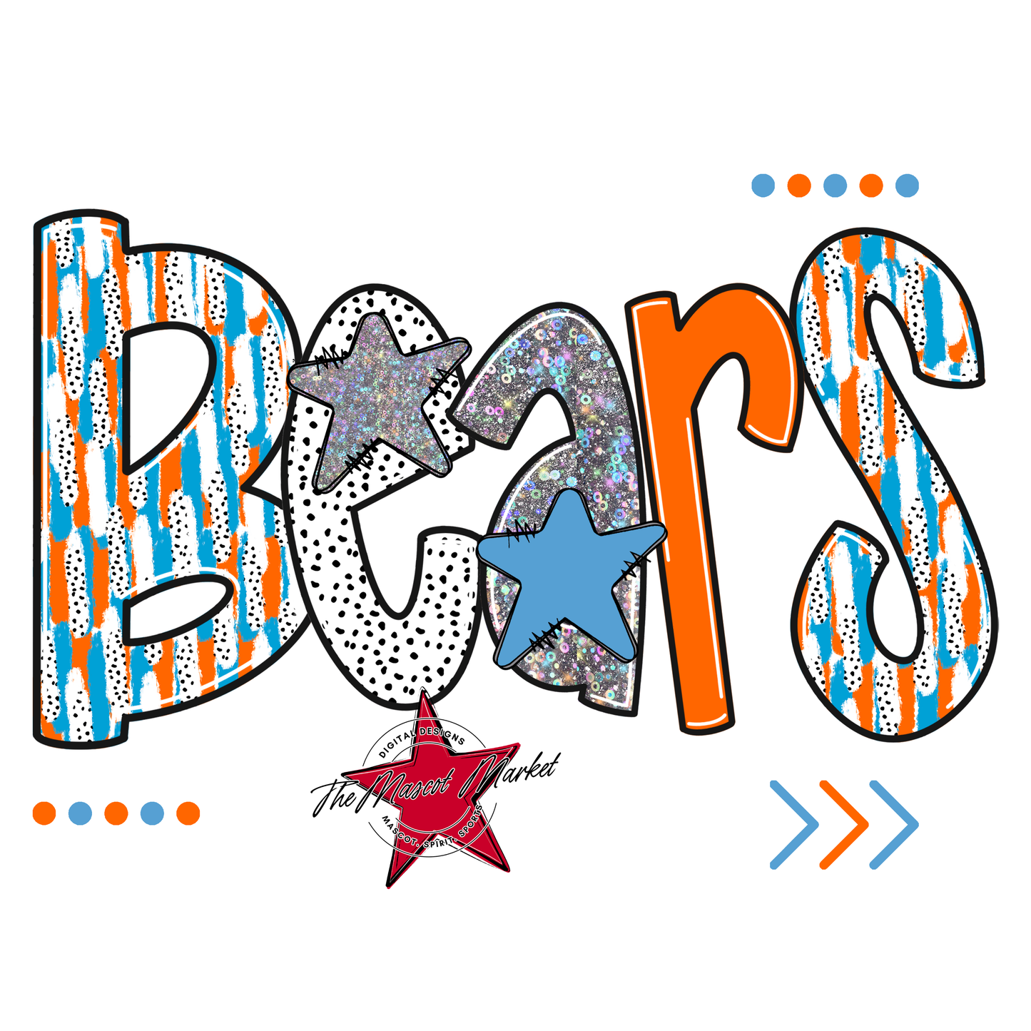Bears Brushstroke Alpha Design-Carolina Blue-Orange