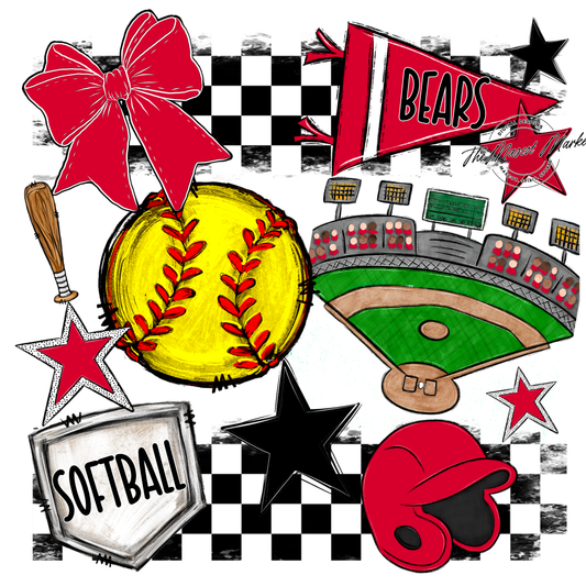 Bears Softball Checkers Design-Red