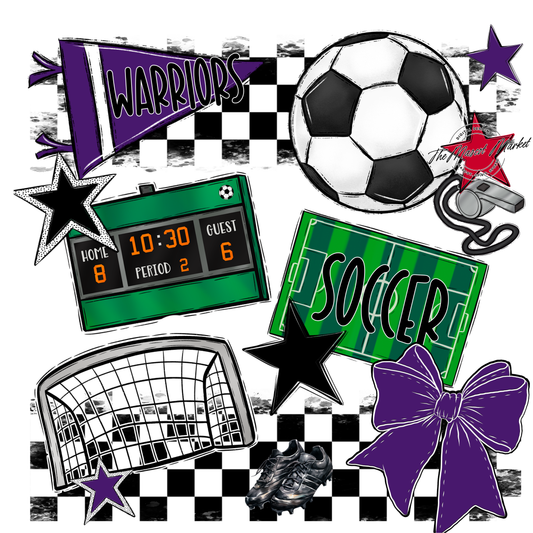 Warriors Checkers Soccer Spirit Design-Purple