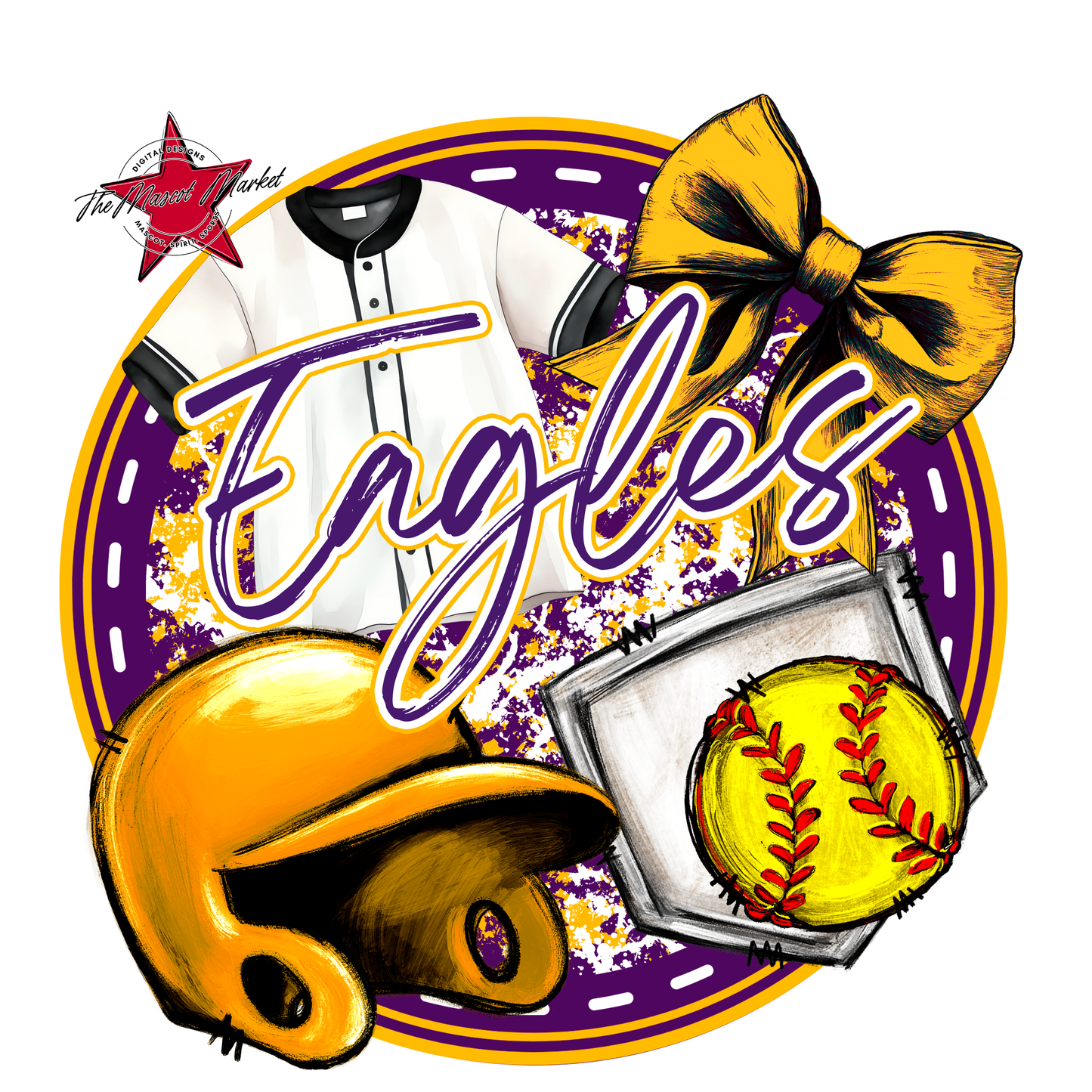 Eagles Circle Softball Design-Purple-Yellow