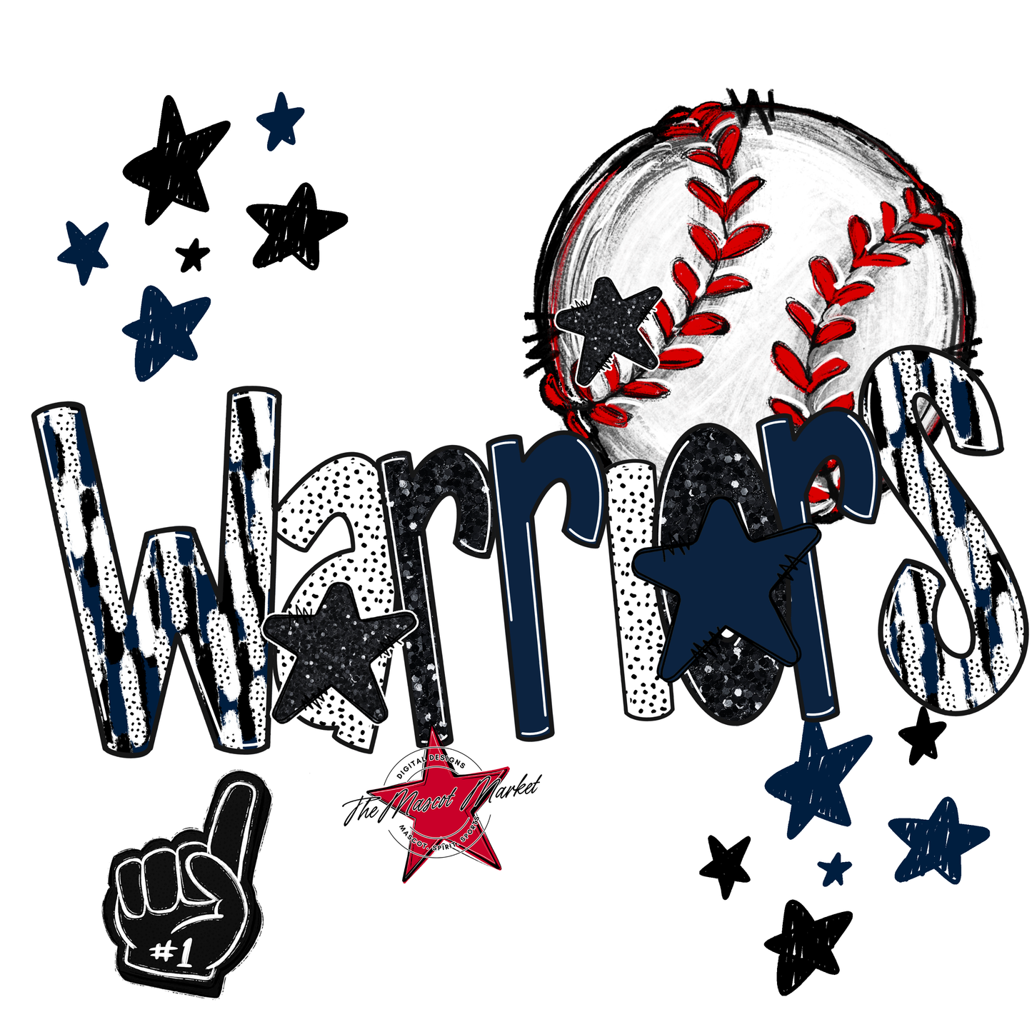 Warriors Baseball Scrape-Navy