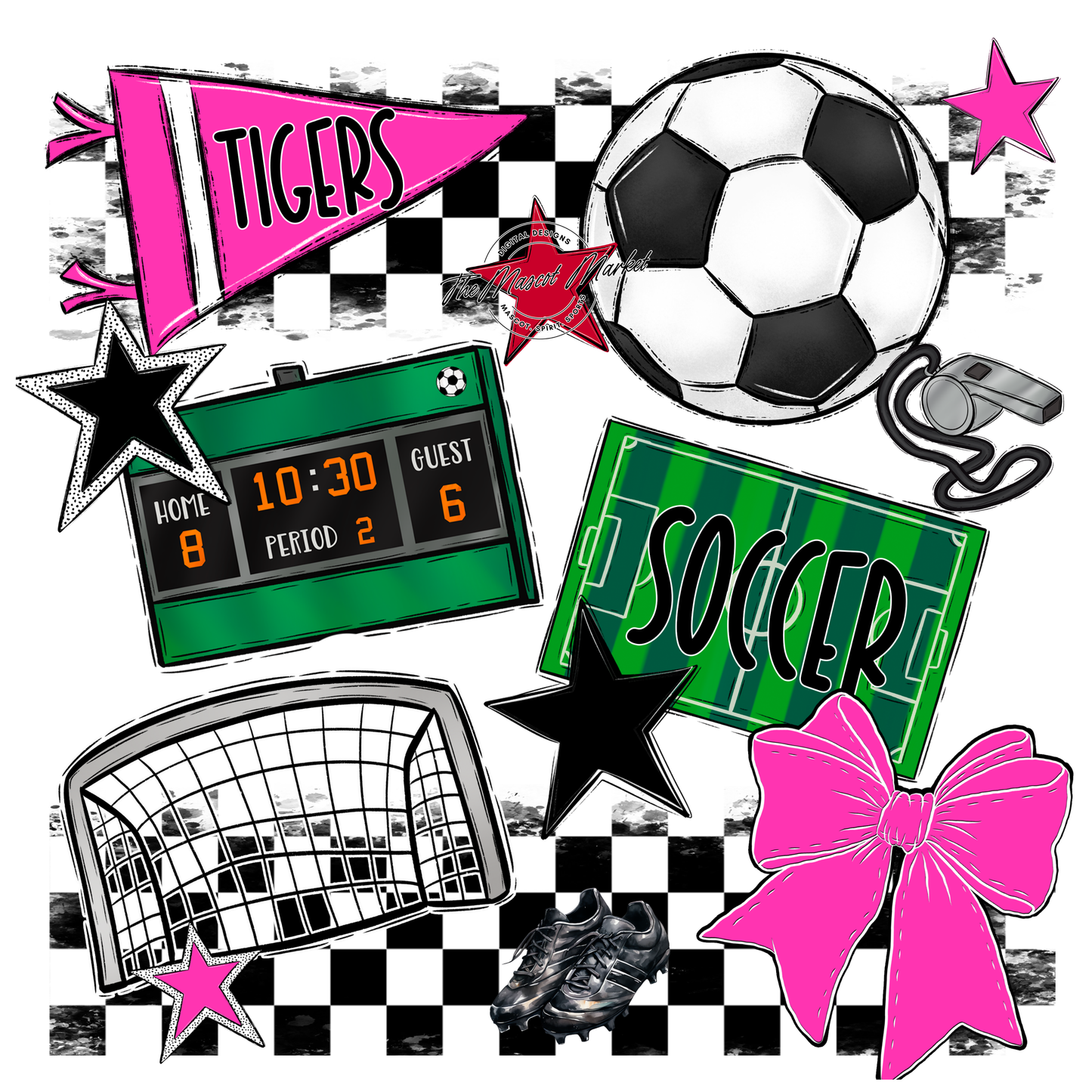 Tigers Checkers Soccer Spirit Design-Pink