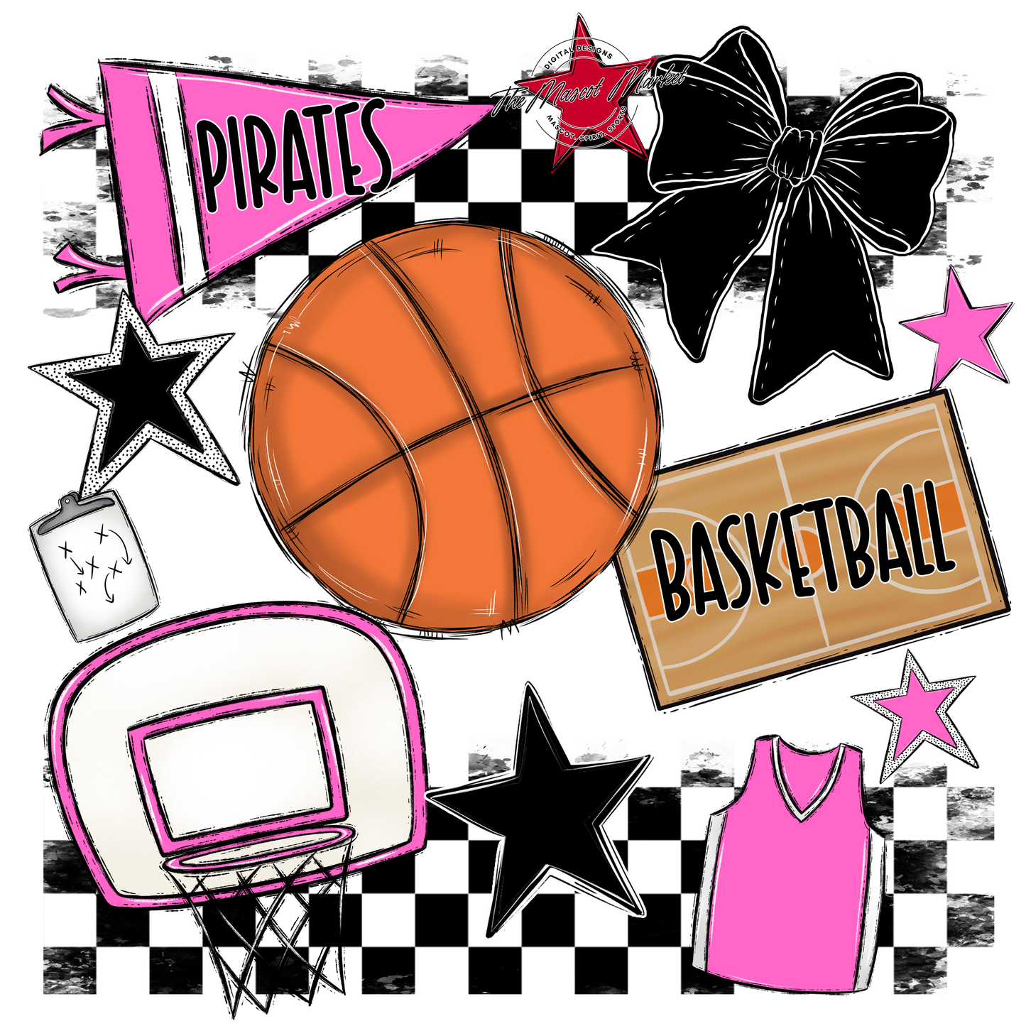 Pirates Checkers Basketball Spirit Design-Baby Pink