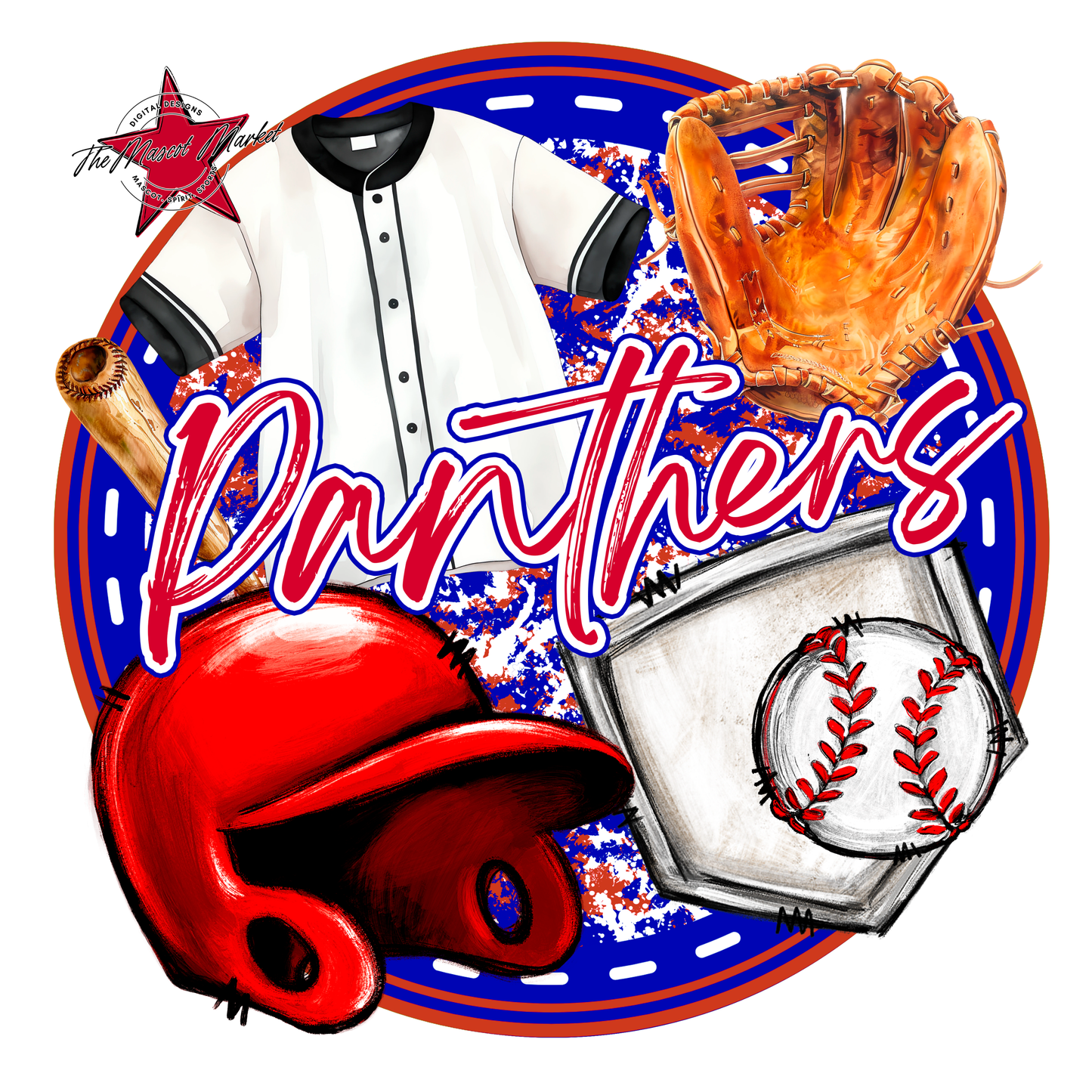 Panthers Circle Baseball Design-Blue-Red