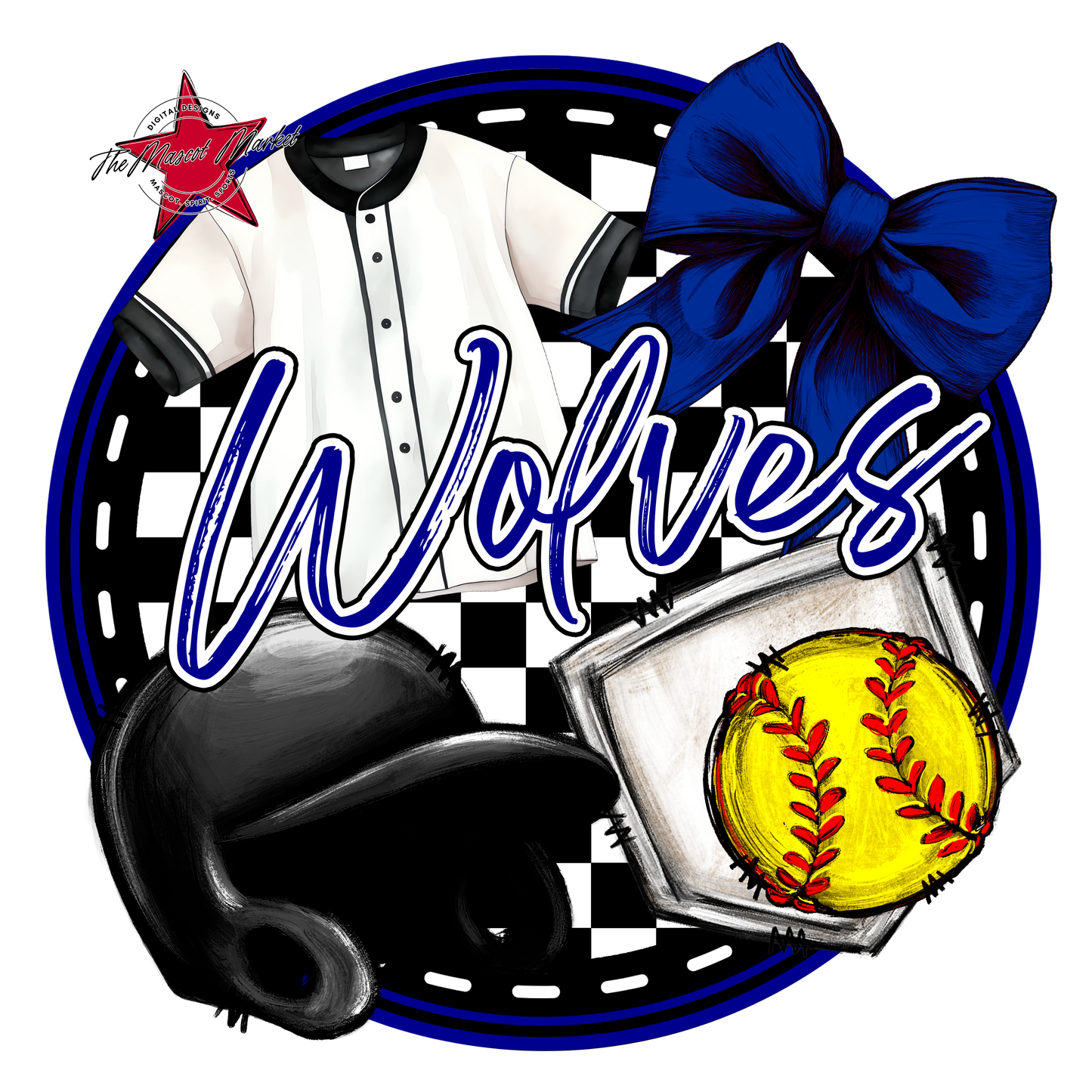 Wolves Circle Softball Design-Blue