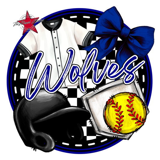 Wolves Circle Softball Design-Blue