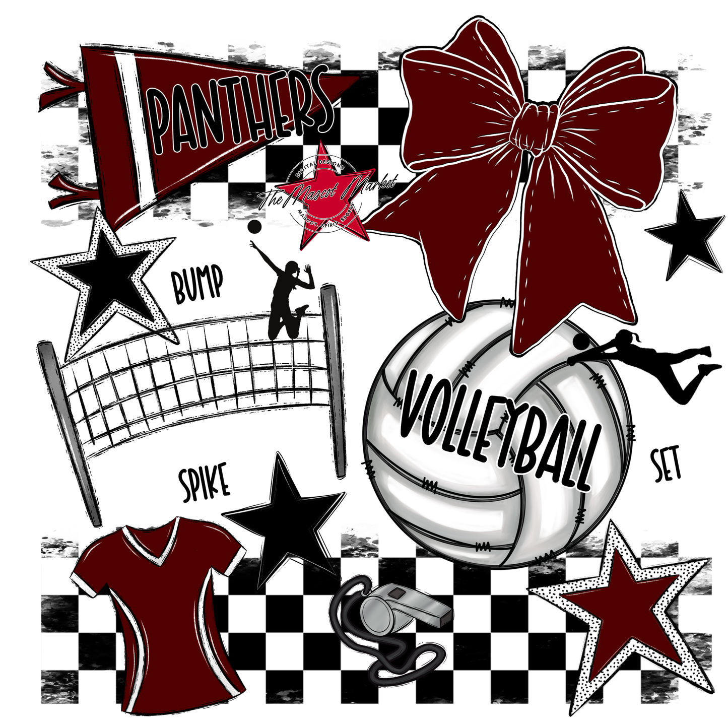 Panthers Checkers Volleyball Spirit Design-Maroon