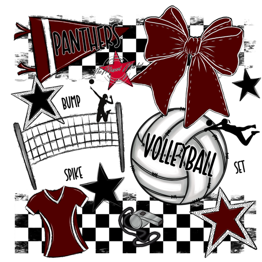 Panthers Checkers Volleyball Spirit Design-Maroon