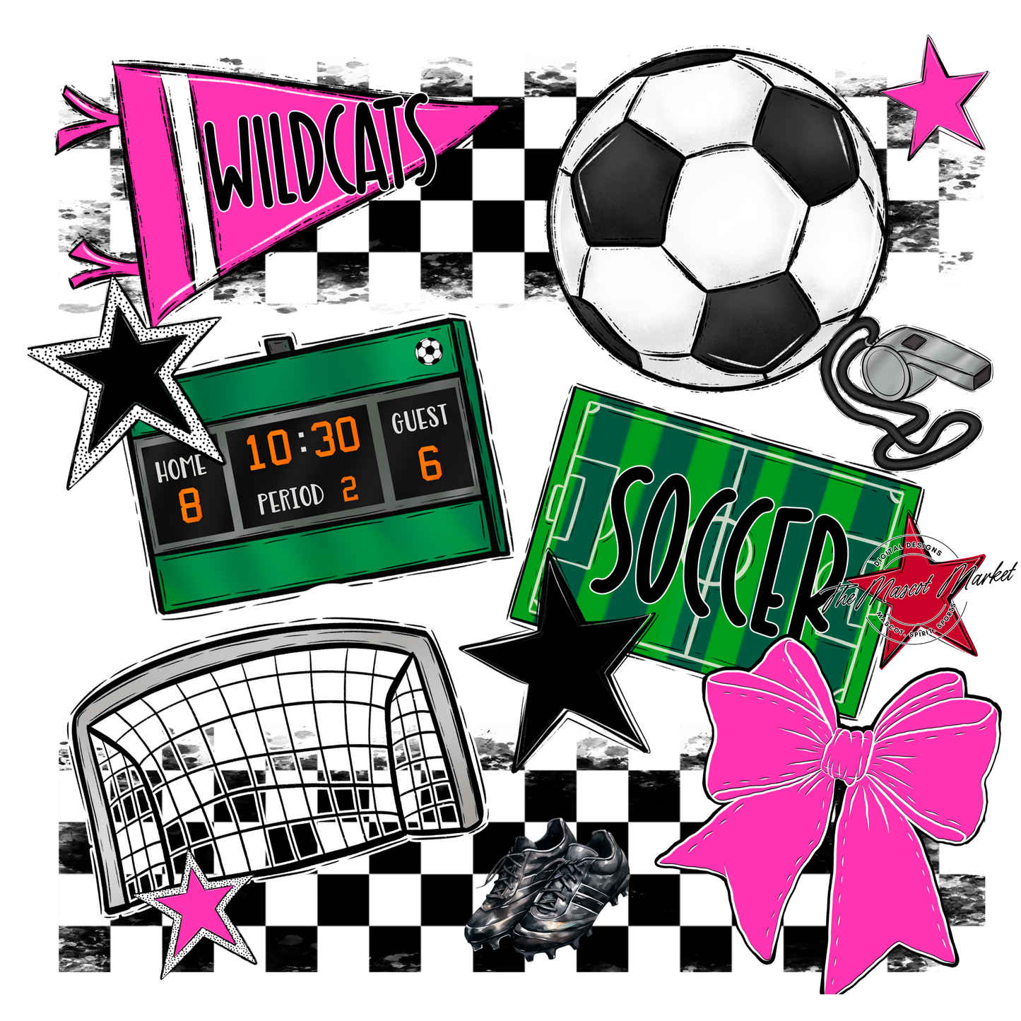 Wildcats Checkers Soccer Spirit Design-Pink